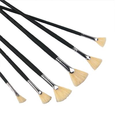 China Hot Selling 6Pcs Pig Hair Fan-shaped Artist Pig Hair Acrylic Acrylic Gouache Watercolor Painting Brush Set With Wooden Handle for sale