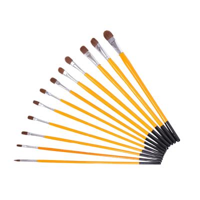 China Black and Yellow Wooden Hair Art Paint Brush Set Weasel Handle Wholesale Acrylic Oil Painting Factory Gouache Watercolor for sale