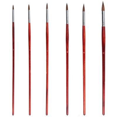 China Hot Selling Weasel 6PCS Hair Handle Artist Acrylic Red Wooden Drawing Watercolor Gouache Oil Painting Brush Set For Artist for sale