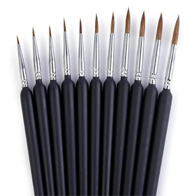 China Wholesale Artist Wooden Line Paint Brushes Set Weasel Hair Hook Handle 11Pcs Acrylic Oil Painting Gouache Watercolor Factory for sale