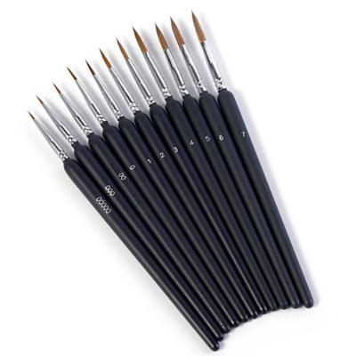 China High End Wooden Line Acrylic Artist Paint Brushes Set Weasel Hair Hook Handle 11Pcs Watercolor Gouache Oil Painting for sale