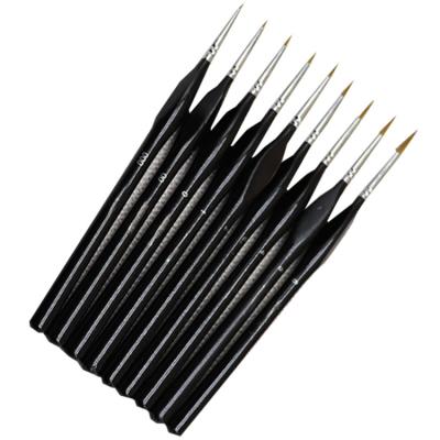 China Wooden Line Artist Paint Brushes Set 9Pcs Promotional Black Triangle Gouache Watercolor Handle Weasel Hair Hook Oil Painting Acrylic for sale