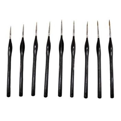 China Artist Wooden Line Paint Brushes Set 9Pcs Black Triangle Gouache Watercolor Handle Weasel Hair Hook High Quality Oil Painting Acrylic for sale