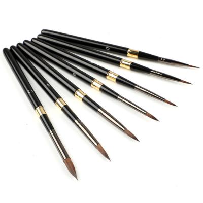 China Hot Selling 7Pcs Metal Handle Acrylic Weasel Black Hair Watercolor Gouache Oil Paint Round Sharp Artist Paint Brushes Set for sale