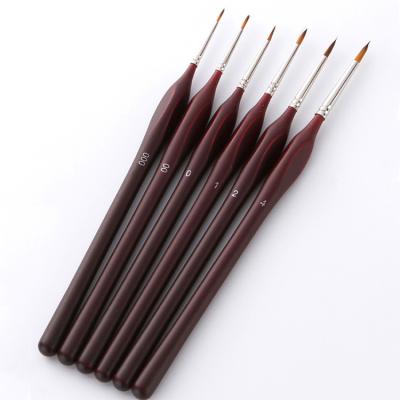 China 6Pcs Triangle Dark Red Wood Handle Hair Hook Nylon Line Artist Paint Brush Set for sale