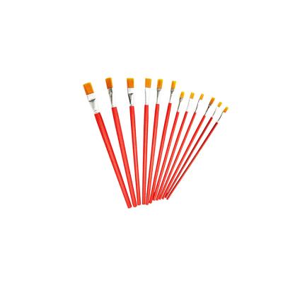 China Hot Sale Acrylic Oil Watercolor Paint Different Sizes 12 Pieces Flat Shape Wooden Handle Art Painting Brush Set Nylon Hair for sale