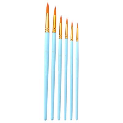 China High Quality Acrylic Birch Wood Colorful Handle 6Pcs Watercolor Gouache Oil Paint Around Sharp Nylon Artist Brushes Hair Set for sale