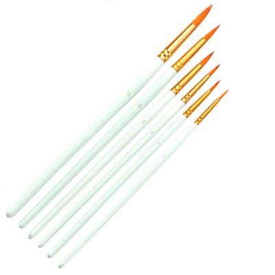 China Low Price 6Pcs Birch Wood Acrylic Colored Handle Watercolor Gouache Oil Paint Around Sharp Nylon Artist Brushes Set Hair for sale