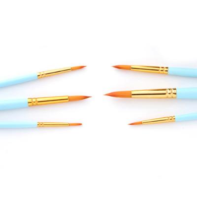 China Watercolor Gouache Oil Paint Brush Maker 6Pcs Birch Wood Acrylic Colorful Handle Round Pointed Nylon Artist Brushes Set Hair for sale