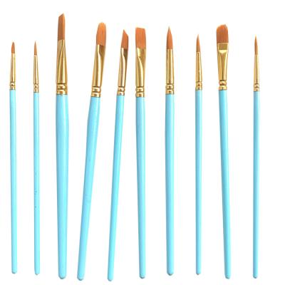 China Promotional Acrylic Blue Wooden Handle Gouache Watercolor Hair Artist Paint Brushes For Oil Nylon Nylon Paint for sale