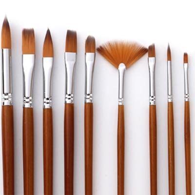 China Two-tone Nylon Artist Brush Set Good Quality Oil Painting Gouache Watercolor Mixing Hair Shape Watercolor Paint Set 9Pcs Wooden Acrylic Handle for sale