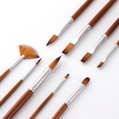 China Cheap Wooden Handle 9Pcs Dual-color Nylon Gouache Mix Hair Shape Watercolor Paint Brush Acrylic Oil Paint Brush Set for sale