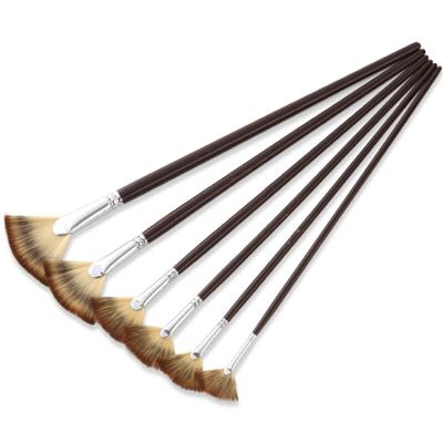 China Nylon Artist Paint Brush Set Oil Painting Gouache Watercolor Fan Shape Wooden Handle 6Pcs Factory Direct Acrylic Long for sale