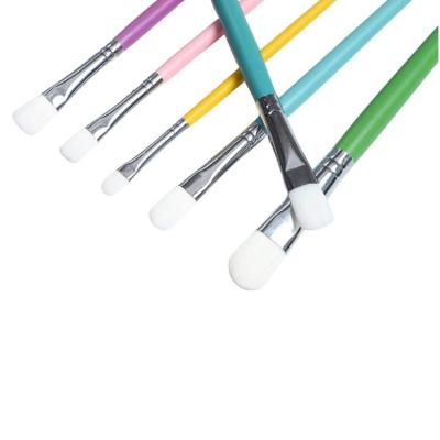 China Factory Wholesale Acrylic Colorful Handle Oil Painting Watercolor Gouache 6Pcs Hair Filbert White Nylon Artist Paint Brushes Set For Kids for sale