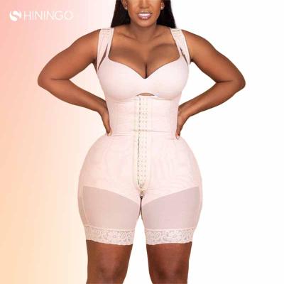 China Breathable Postpartum Women Corset Set Lace Side Corset Zipper Shaper Shapewear Plus Size Jumpsuit Lingerie for sale