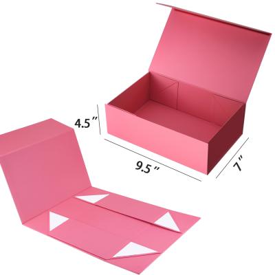 China Handmade Luxury Flat Pack Cardboard Box Folding Paper Pink Book Shaped Foldable Packaging Gift Box for sale