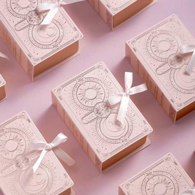 China Recycled Materials Custom Design Luxury Medium Pink Paper Square Rigid Gift Box Packaging With Ribbon for sale