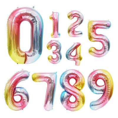 China Large 40 Inch Big Size Gradient Rainbow Globos Number Foil Helium Balloons Birthday Party Durable Colorful Celebration Decoration for sale