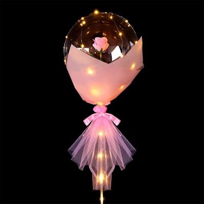 China Durable Mothers Day Bobo Balloons 36 Inch Rose Transparent Balloon Lights Bobo Balloon Led Flashing Helium Balloons With Handle for sale