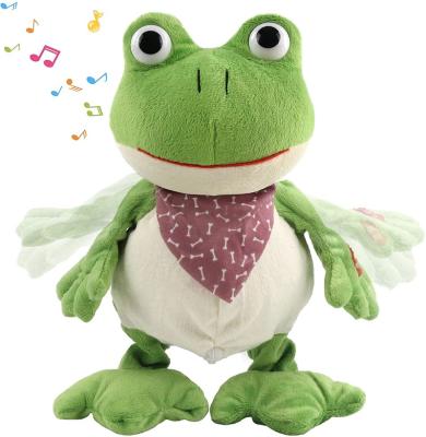 China Factory Wholesale Kawaii Cartoon Frog Plush Music Singing Crazy Frog Kids Gift Cute Electric Stuffed Frog Plush For Kids for sale