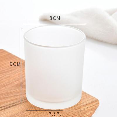 China Religious Activities / Home Decoration Factory Customized Wholesale Cylindrical Gray White Frosted Glass Sealed Glass Lid 8oz Candle Jar for sale