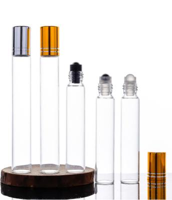 China Cosmetic 20ml 30ml Stainless Steel Ball Refillable Roll On Bottle Amber Clear Blue Glass Roll On Perfume Bottle for sale