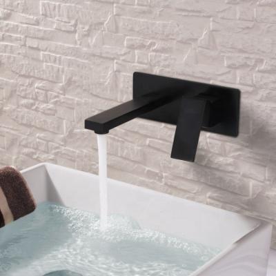 China Contemporary Black Contemporary Single Lever Hidden In Body Bathroom Faucet Wall Mounted Brass Basin Faucets for sale