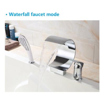 China Waterfall and Pull Out New Design Basin or Waterfall 3 Holes Bathtub Faucet Single Lever Wide Basin Faucets with Pull Out Spray Gun for sale