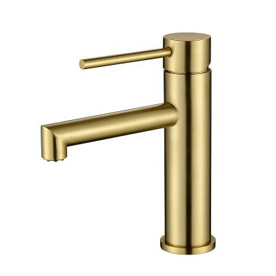 China Modern Single Hole Faucet 304 Stainless Steel Gold Handle Faucets Bathroom Basin Faucet Single Water Faucets for sale