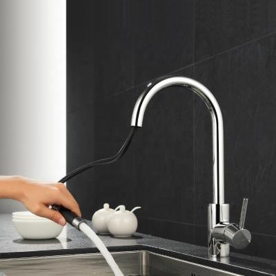 China Pull Out Brass Kitchen Sink Faucet Or Type One Handle Black Chrome Kitchen Faucet High Quality Brass Kitchen Mixer Tap Pull Out Faucet Kitchen Faucet for sale