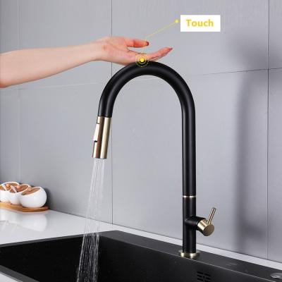 China Touchless Faucet Brass Body Sense Faucets Sensor Kitchen Single Hole Deck Mounted To Pull Out To Lower Kitchen Sink Water Faucet for sale