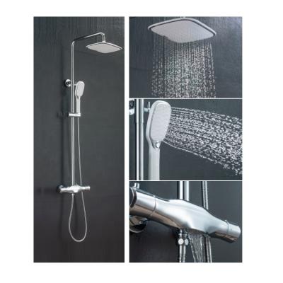 China New Design Thermostatic Slide Bar Brass Shower Set With Rainfall Waterfall Shower Head Slide Bar And Spray Gun for sale