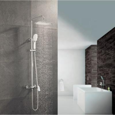 China With Sliding Bar Modern Bathroom Exposed Brass Chrome Rain Shower Column System Faucet Mixer Shower Set for sale