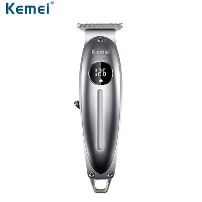 China Safety Kemei All Metal LCD Hair Trimmer Professional Cordless Men Trimmer 0mm T Blade Electric Cordless Bald Haircut Machine for sale