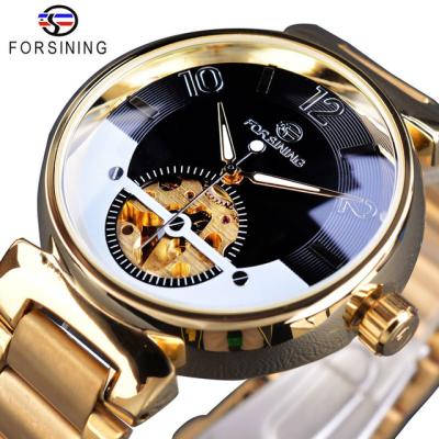 China Water Resistant Ocean Dial Luxury Design Small Skeleton Watch Stainless Steel Gold Mens Automatic Watches for sale