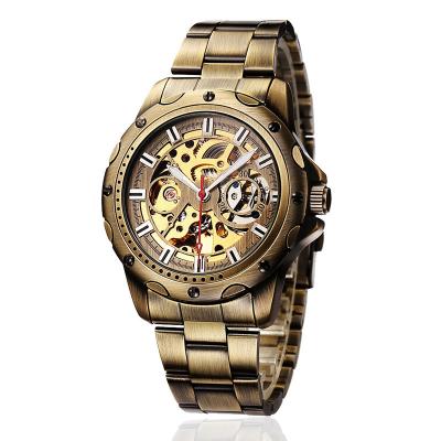 China Automatic Date Men Watches Vintage Clock Bronze Skeleton Automatic Wristwatch Relogio Masculino Mechanical Self Winding Steel Strap for sale