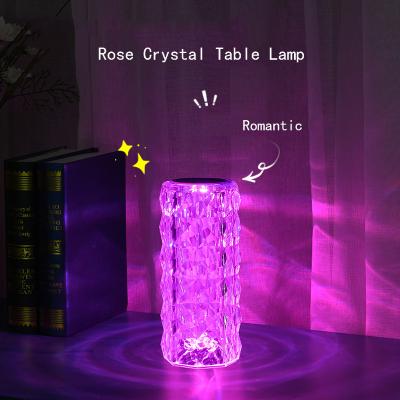 China Modern Acrylic Desk Decor Wireless Charging Adjustable Romantic Atmosphere Touching Control Rose Crystal Lamp With USB Charging Port for sale