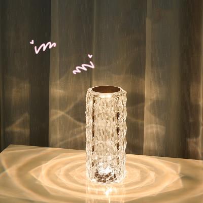 China Modern Rechargeable Rose Light Projector Hotel Restaurant Touch or Led Remote Control Rose Crystal Lamp Table for Home Decoration for sale