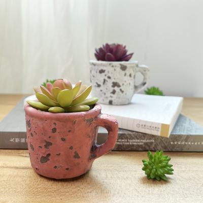 China Office Home Potted Flower 5inch Modern Artificial Succulent Concrete Faux Bonsai Green Plant Potted Wedding Decor for sale