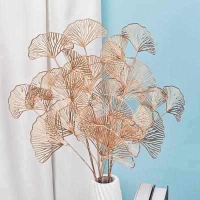 China Modern Flower Simulation 3 Multidirectional Ginkgo Leaf Branches Wedding Home Decoration Plants Artificial Flowers for sale