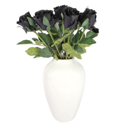 China Bulk Rose Flower Artificial Silk Petal Flower 14inch Head Modern Simple Short Black Western Style Home Decor for sale