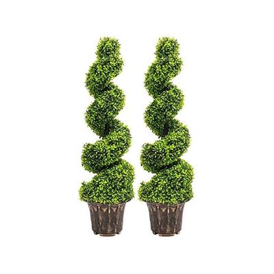 China Cheap Outdoor Green Artificial Spiral Plastic Topiary Trees Faux Grass Boxwood Simulation Tops Plant For Garden Decoration for sale