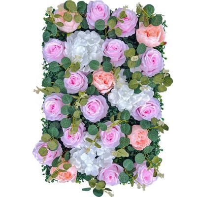 China Factory Price Touch Wedding Faux Silk Artificial Silk Flower Wall Panel Backdrop Hanging Eucalyptus Leaves Grass Wall Flower Panel for sale