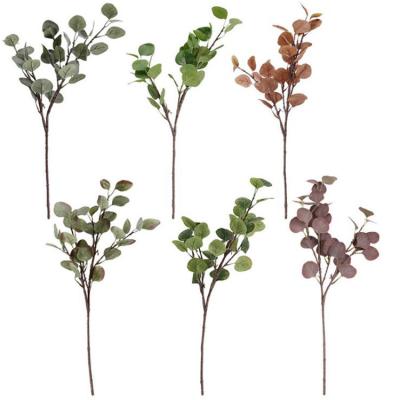 China High Simulation Eucalyptus Wholesale Stems Artificial Green Leaf Plants Home Wedding Decorative Artificial Silk Eucalyptus Leaves Branches for sale