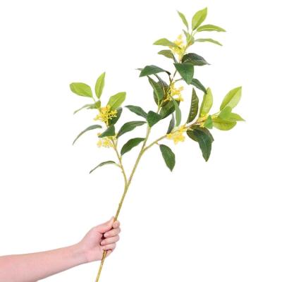 China High Quality 3D Preserved Artificial Osmanthus Flower Fragrans Stem Natural Touch Green Garden Decor Leaves Print Real Touch Silk Leaves for sale