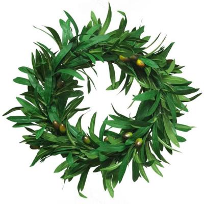 China Wholesale 40cm Natural Artificial Wreath Contact Fruit Olive Leaf Wreaths Door Hanger Green Decorative Wedding Home All Seasons for sale