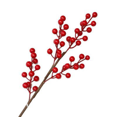 China Wholesale High Simulation Artificial Berries Branch Red Berry Stem For Wedding Home Decorative Artificial Christmas Plants Garden Ornament for sale