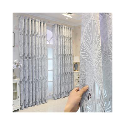 China European and American luxury jacquard leaf jacquard China style gray curtains for living room for sale