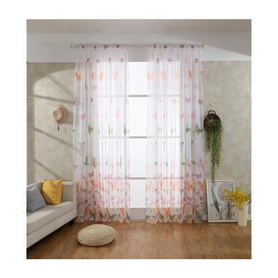 China Modern Warm Ready Made Fabric Polyester Colorful Butterfly Style Flower Pattern Printed Sheer Curtain For Living Room for sale