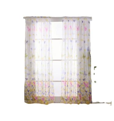 China Wholesale Style Hot Modern Polyester Fabric Ready Made Colorful Butterfly Flower Pattern Printed Sheer Curtain For Living Room for sale